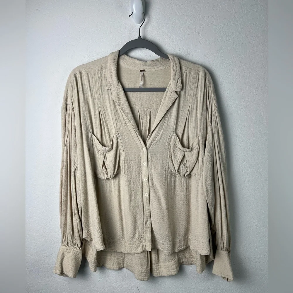 Free People Erin’s Jacquard Oversized Viscose Long Sleeve Button Down
